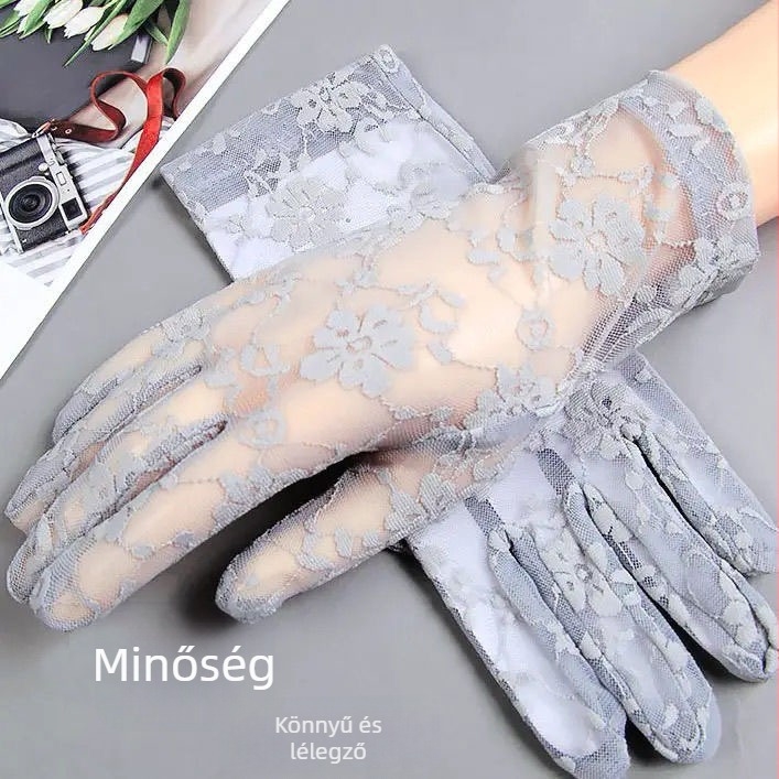 Nyári női csipkés UV-védelmi kesztyű, teljes ujjú, légáteresztő, csúszásmentes