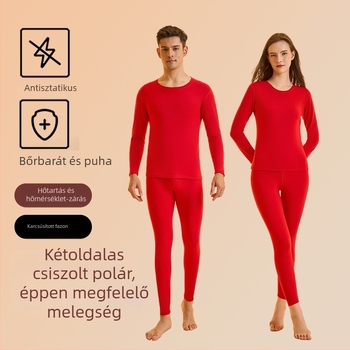 A ló éve: piros fleece-beléses termikus fehérnemű készlet férfiaknak és nőknek, vastag felső és alsó