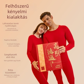 A ló éve: piros fleece-beléses termikus fehérnemű készlet férfiaknak és nőknek, vastag felső és alsó