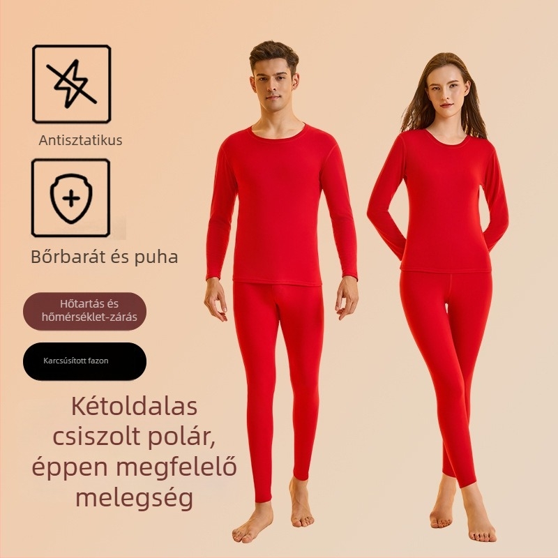 A ló éve: piros fleece-beléses termikus fehérnemű készlet férfiaknak és nőknek, vastag felső és alsó