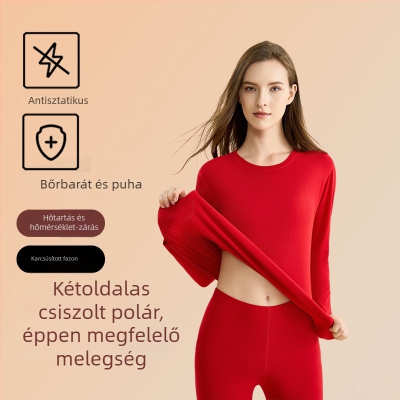 A ló éve: piros fleece-beléses termikus fehérnemű készlet férfiaknak és nőknek, vastag felső és alsó