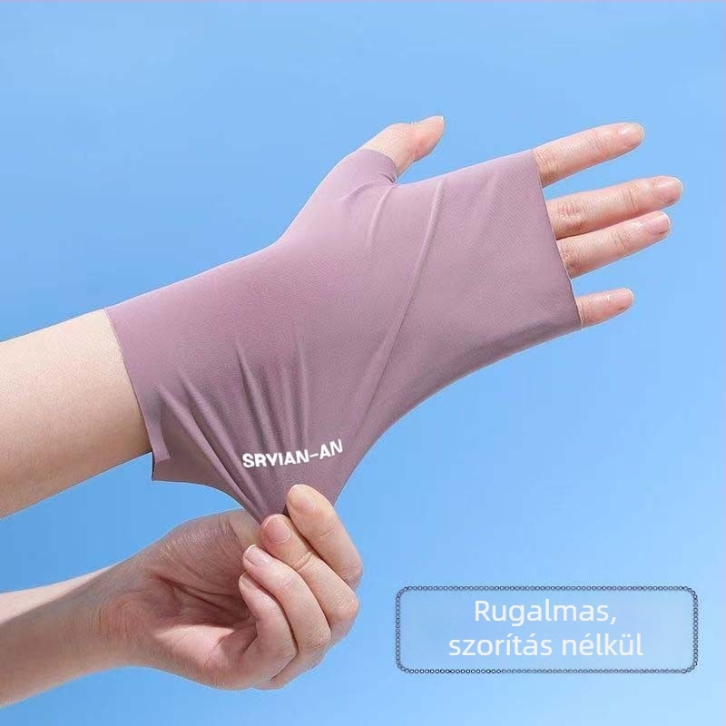 Női ice silk félujjas kesztyű UV védelem, egyszerű dizájn, ultra vékony, lélegző, érintőképernyős