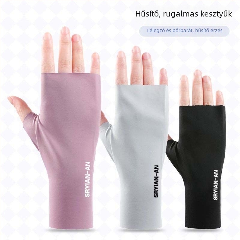 Női ice silk félujjas kesztyű UV védelem, egyszerű dizájn, ultra vékony, lélegző, érintőképernyős