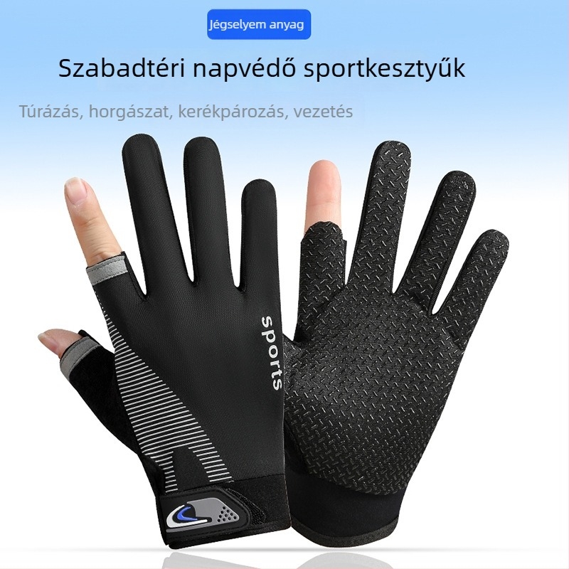 Védő kesztyű autóvezetéshez, nyári, vékony modell, ice silk anyag, nyitott ujjak kialakítású, ideális vezetésre, kerékpározáshoz és horgászathoz