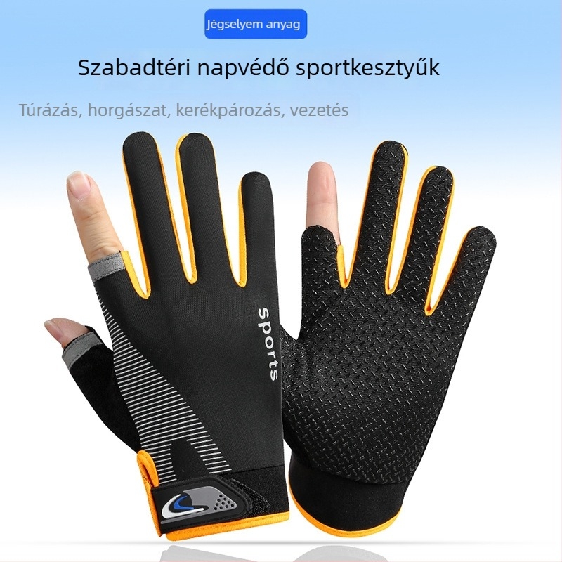 Védő kesztyű autóvezetéshez, nyári, vékony modell, ice silk anyag, nyitott ujjak kialakítású, ideális vezetésre, kerékpározáshoz és horgászathoz
