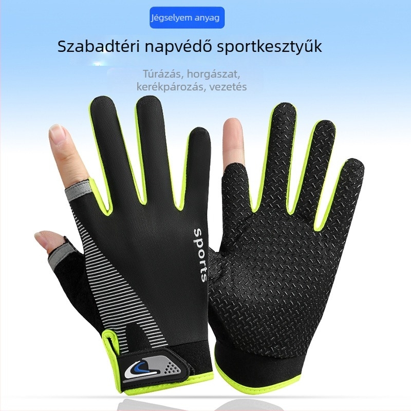 Védő kesztyű autóvezetéshez, nyári, vékony modell, ice silk anyag, nyitott ujjak kialakítású, ideális vezetésre, kerékpározáshoz és horgászathoz