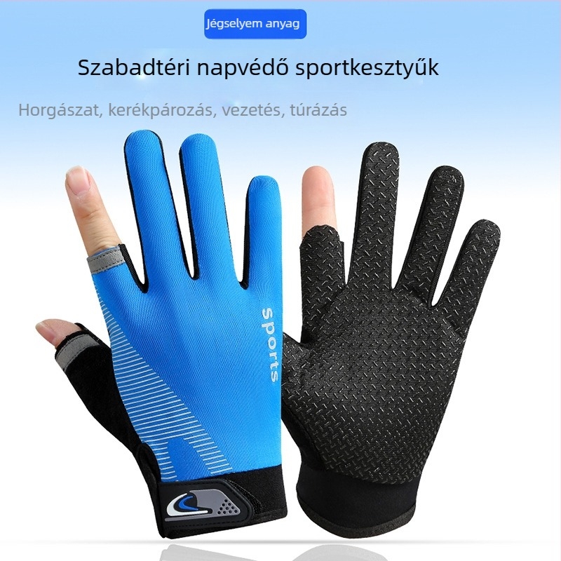 Védő kesztyű autóvezetéshez, nyári, vékony modell, ice silk anyag, nyitott ujjak kialakítású, ideális vezetésre, kerékpározáshoz és horgászathoz