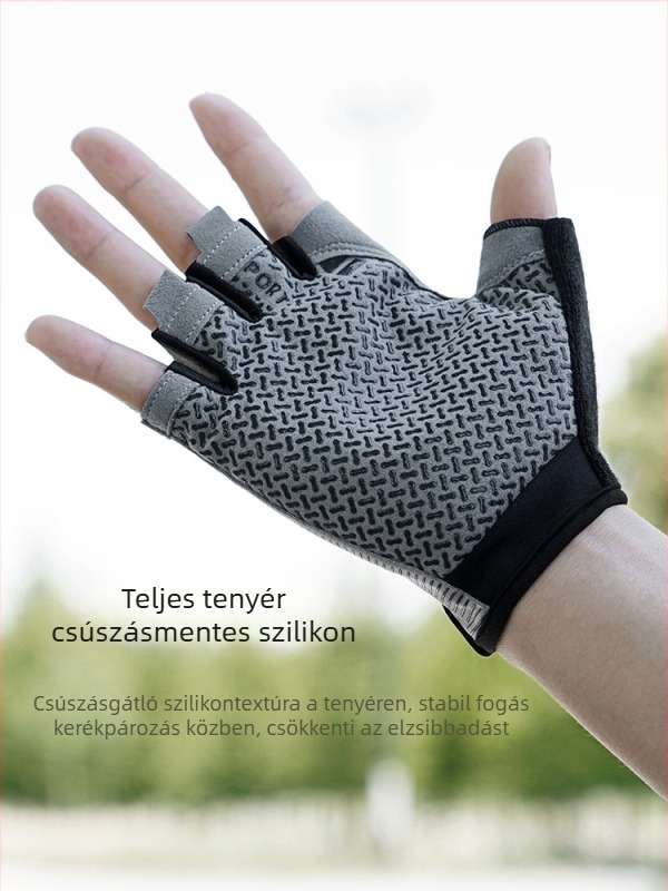 Félujjú kerékpáros kesztyű – úti és terep kerékpárokhoz, uniszex felnőttek, Ku Rui márka, Anyag: ice silk stretch cloth + microfiber leather