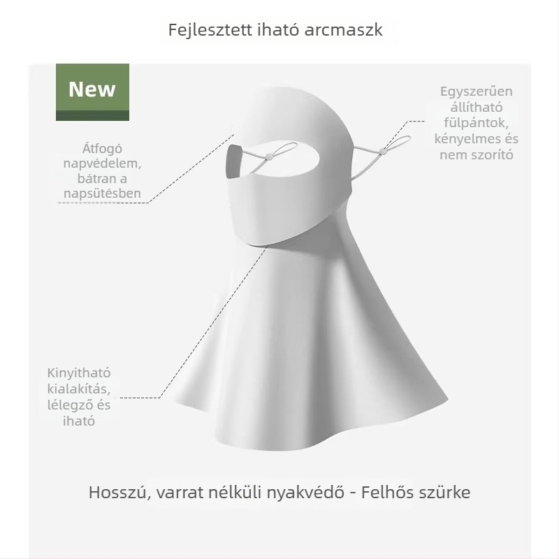 Teljes arcú UV-védő maszk nyakvédővel, lélegző imitációs nylon anyagból