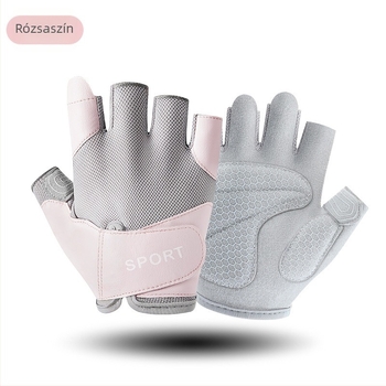 Félujjú edzőkesztyű, csúszásmentes, lélegző hálószövettel, poliészter (61-70%), kerékpárhoz, jóga és Pilateszhez