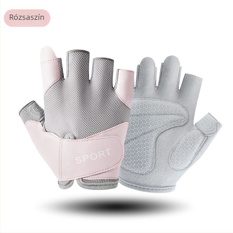Félujjú edzőkesztyű, csúszásmentes, lélegző hálószövettel, poliészter (61-70%), kerékpárhoz, jóga és Pilateszhez