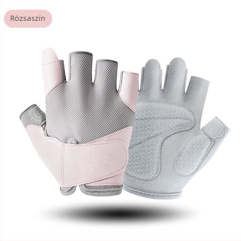 Félujjú edzőkesztyű, csúszásmentes, lélegző hálószövettel, poliészter (61-70%), kerékpárhoz, jóga és Pilateszhez