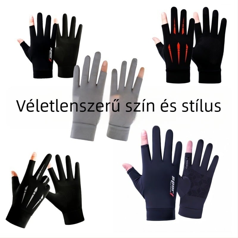 Félujjas napvédő kerékpáros kesztyű, Ice Silk és poliészter, csúszásmentes, 2023 tavasz