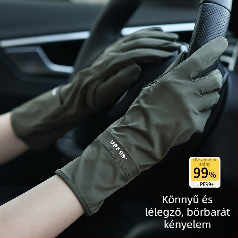 Női vezető kesztyűk UV védelemmel, lélegző Ice Silk, vékony, teljes ujjak, érintőképernyős, csúszásmentes