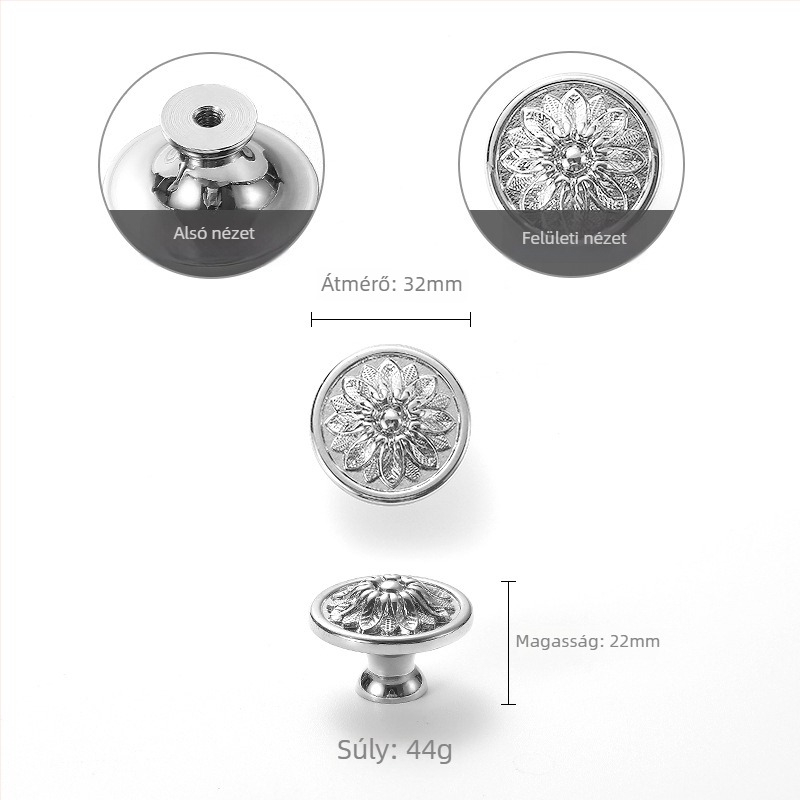 Szekrényajtó fogantyú rózsa mintával, réz, modell 301, testreszabható