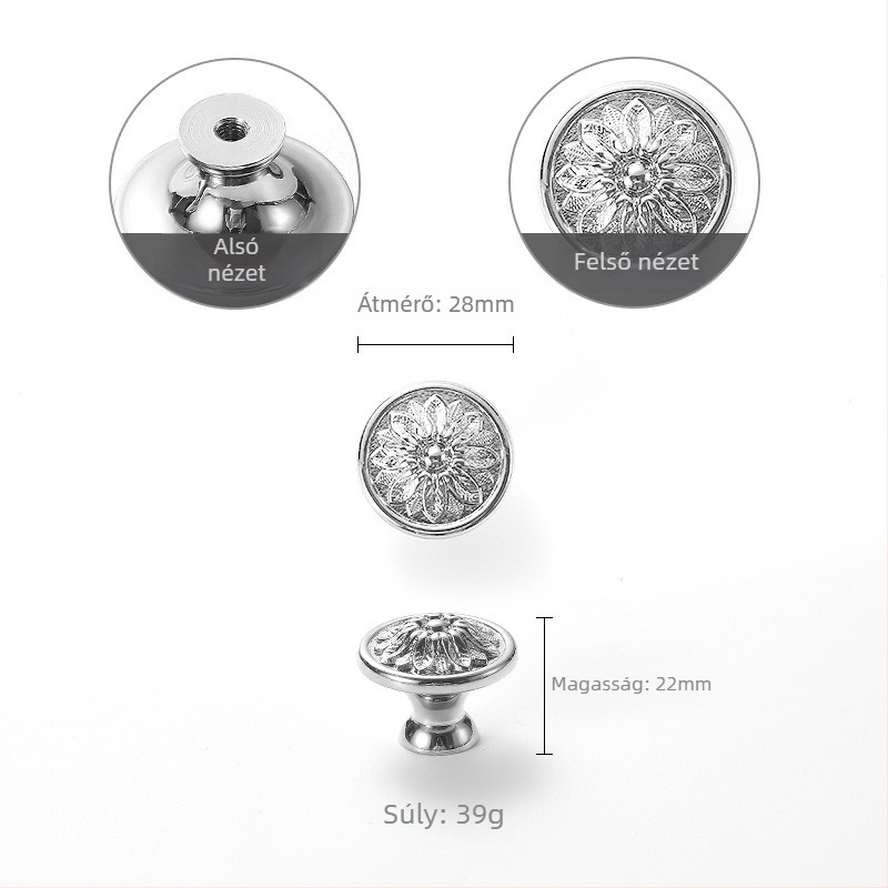 Szekrényajtó fogantyú rózsa mintával, réz, modell 301, testreszabható