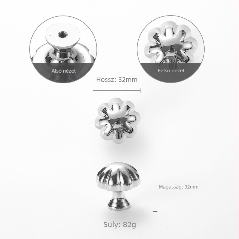 Szekrényajtó fogantyú rózsa mintával, réz, modell 301, testreszabható