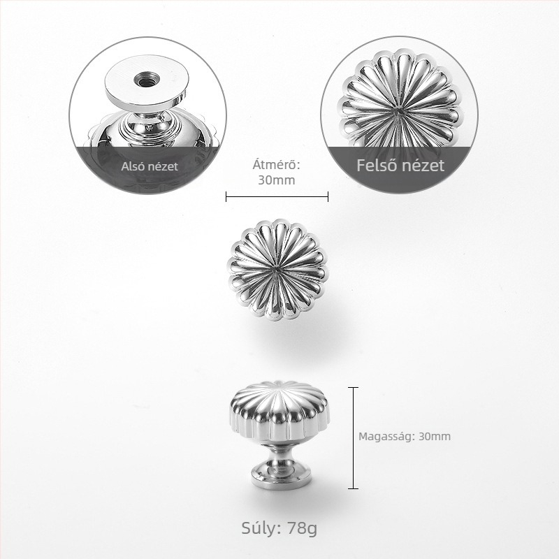 Szekrényajtó fogantyú rózsa mintával, réz, modell 301, testreszabható