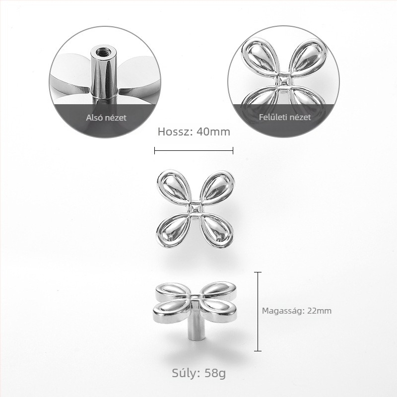 Szekrényajtó fogantyú rózsa mintával, réz, modell 301, testreszabható