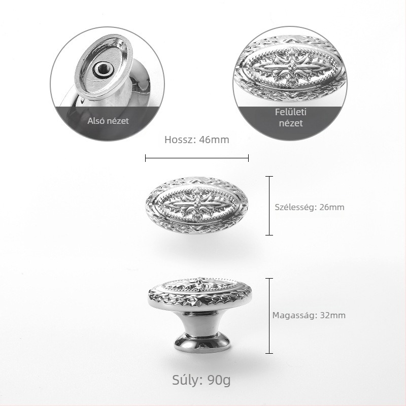 Szekrényajtó fogantyú rózsa mintával, réz, modell 301, testreszabható