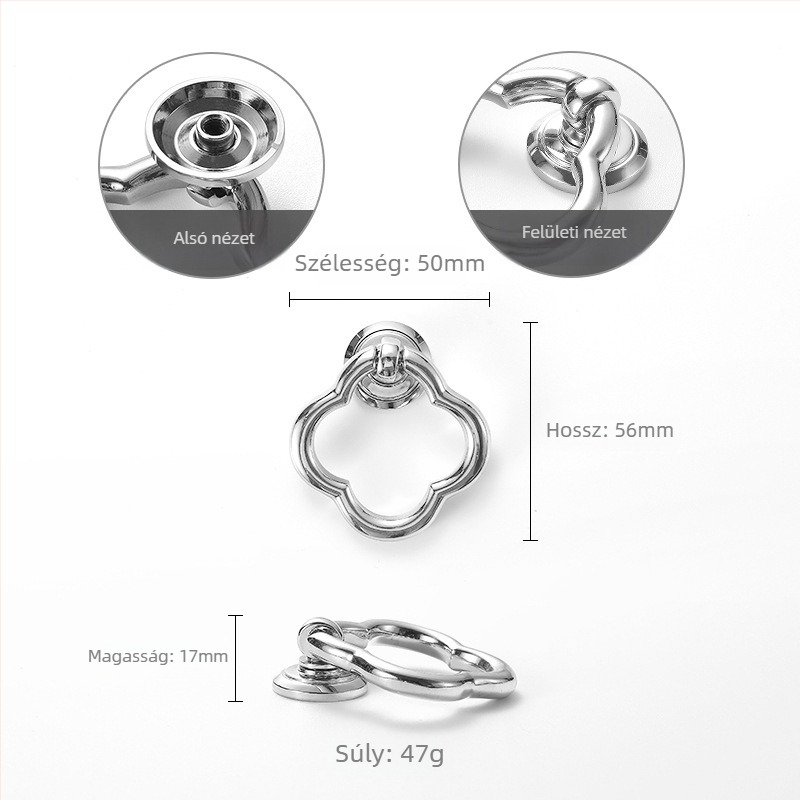 Szekrényajtó fogantyú rózsa mintával, réz, modell 301, testreszabható