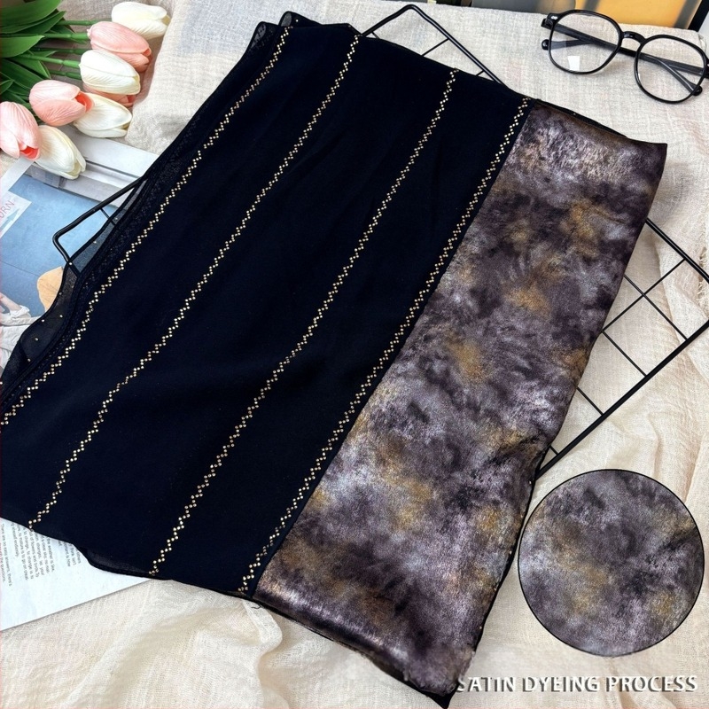 Chiffon sál, 2 darabos készlet, gyémánt részletekkel, keleti stílus, Yiwu eredet, testreszabható