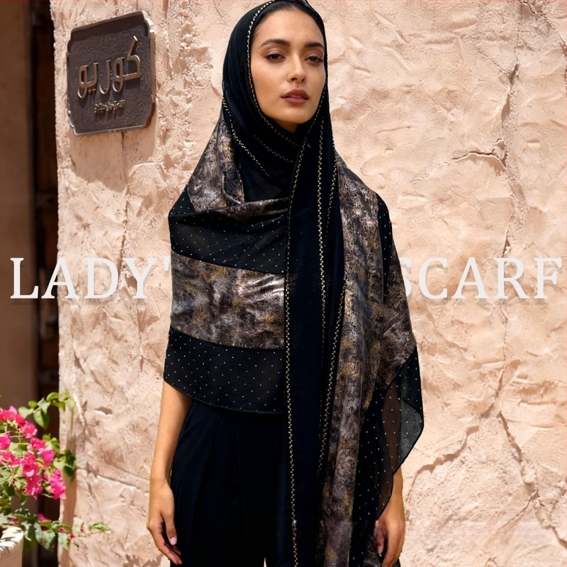 Chiffon sál, 2 darabos készlet, gyémánt részletekkel, keleti stílus, Yiwu eredet, testreszabható