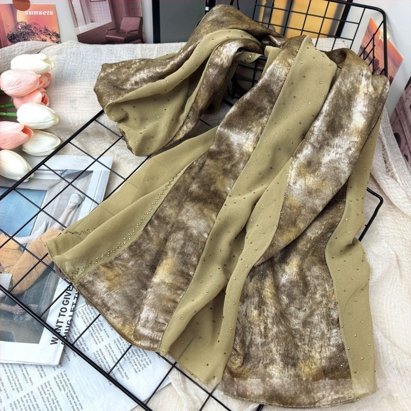 Chiffon sál, 2 darabos készlet, gyémánt részletekkel, keleti stílus, Yiwu eredet, testreszabható