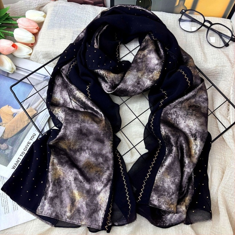 Chiffon sál, 2 darabos készlet, gyémánt részletekkel, keleti stílus, Yiwu eredet, testreszabható