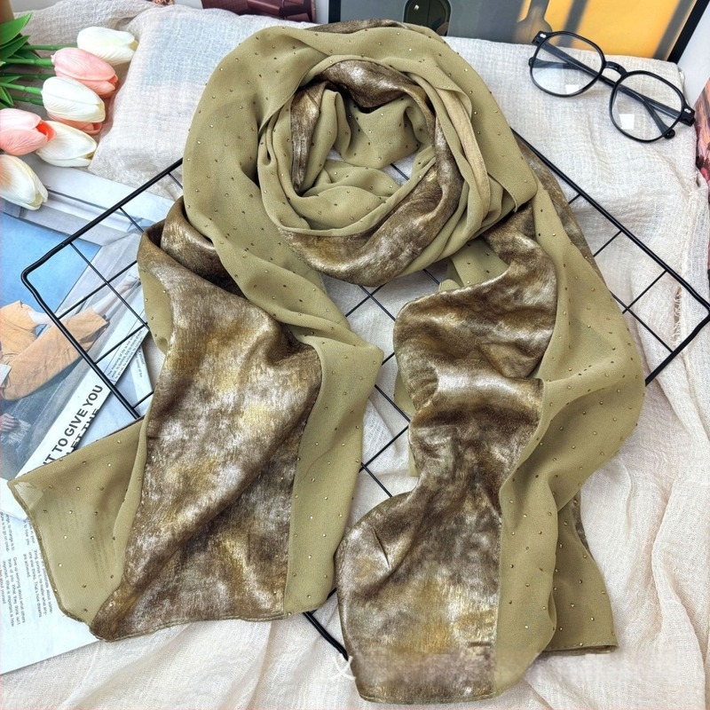 Chiffon sál, 2 darabos készlet, gyémánt részletekkel, keleti stílus, Yiwu eredet, testreszabható