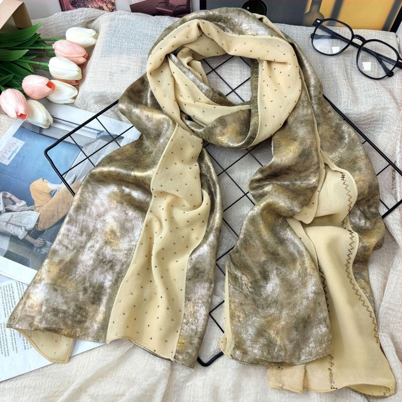 Chiffon sál, 2 darabos készlet, gyémánt részletekkel, keleti stílus, Yiwu eredet, testreszabható
