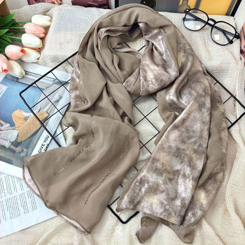Chiffon sál, 2 darabos készlet, gyémánt részletekkel, keleti stílus, Yiwu eredet, testreszabható