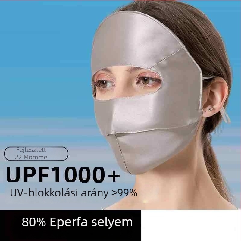 Mulberry selyem napvédő maszk - UV védelem, teljes arcfedés, kültéri árnyékolás, elegáns hétköznapi lux stílus