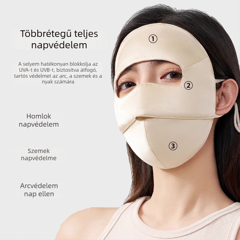 Mulberry selyem napvédő maszk - UV védelem, teljes arcfedés, kültéri árnyékolás, elegáns hétköznapi lux stílus