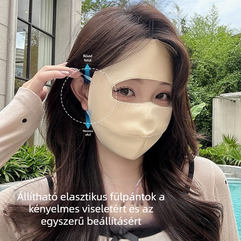 Teljes arcú UV-védelmi selyemmaszk, 100% mulberry selyem, lélegző, gyorsan száradó, női arcmaszk