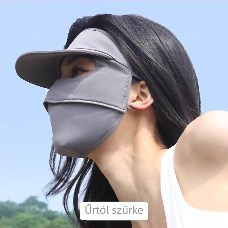 Teljes arcú UV-védő maszk integrált kalappal, Ice Silk anyag, ultra-könnyű, gyorsan száradó, lélegző