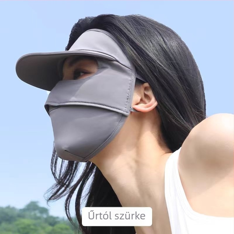 Teljes arcú UV-védő maszk integrált kalappal, Ice Silk anyag, ultra-könnyű, gyorsan száradó, lélegző