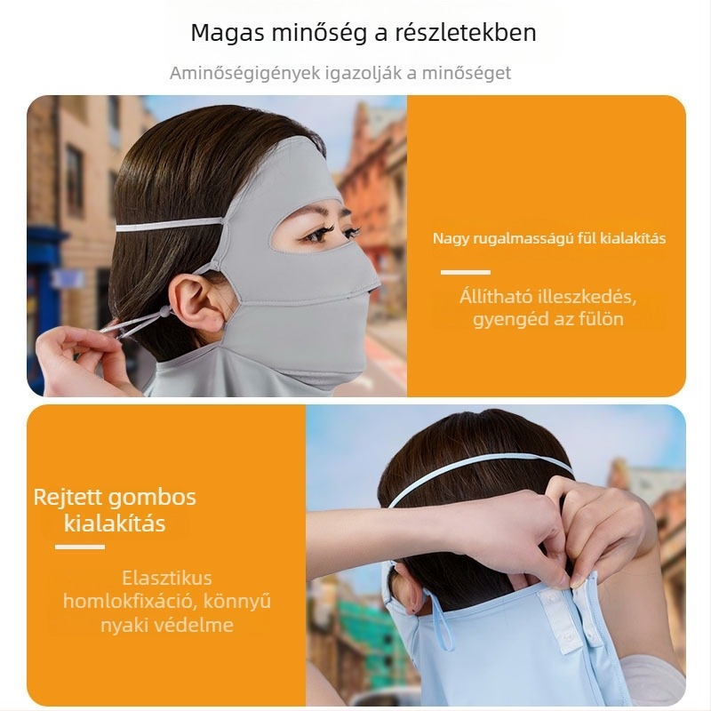 Panda UV védelem arcmaszk nőknek – nyár, vékony ice silk anyag, teljes arcfedés, nylon szövet (Tavasz 2025)