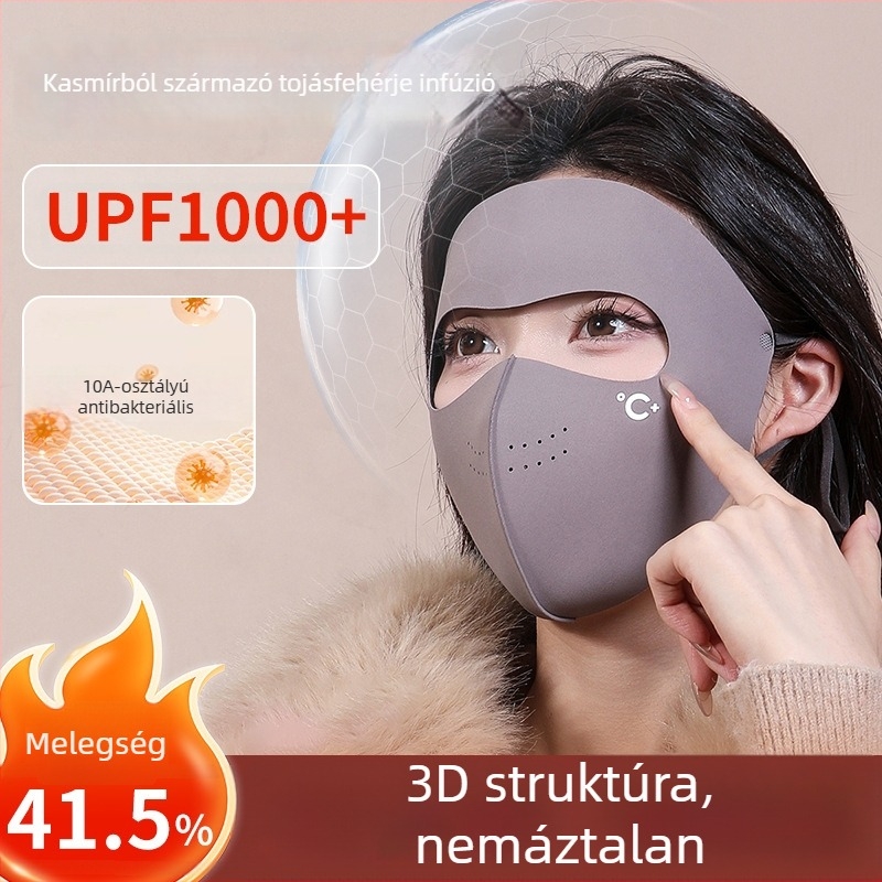 Meleg arcbekötő maszk napvédő funkcióval, uniszex, fülhorgotípus, varrott, monokróm minta (ősz–tél)