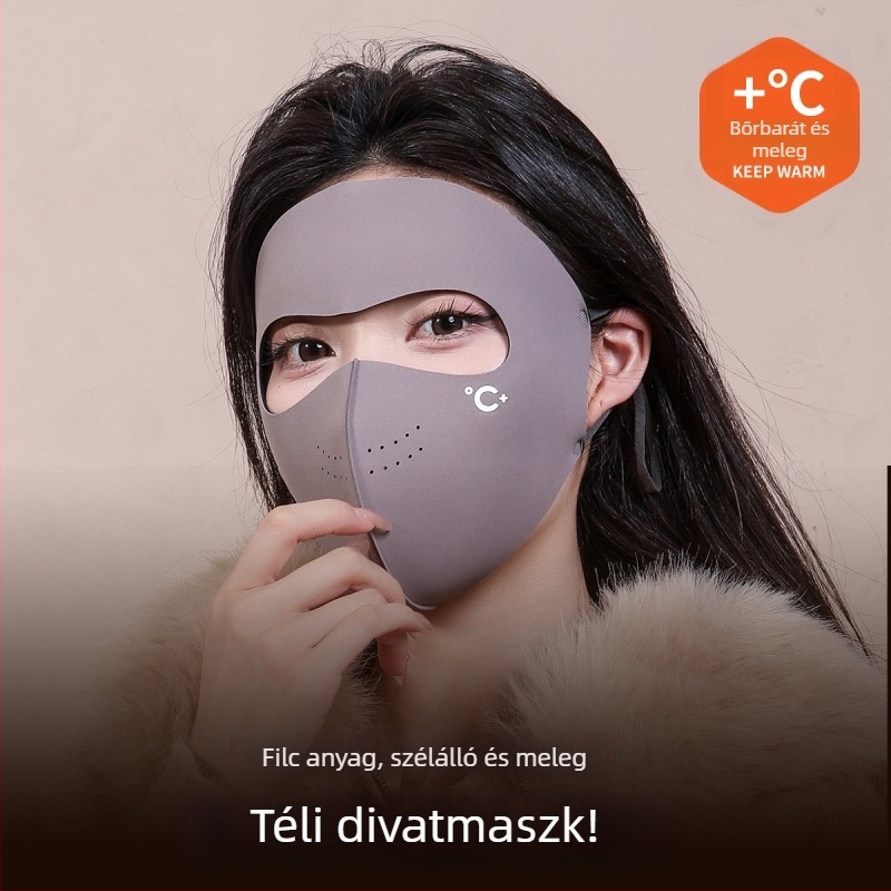 Meleg arcbekötő maszk napvédő funkcióval, uniszex, fülhorgotípus, varrott, monokróm minta (ősz–tél)