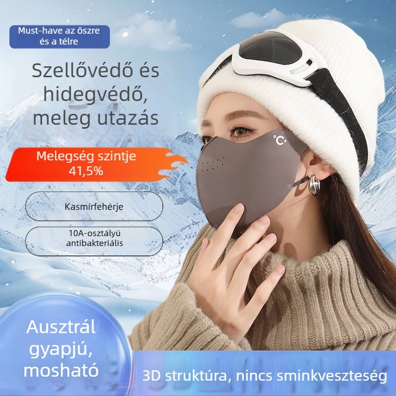 Téli kerékpáros maszk – szélvédett, hideg elleni védelem, anti-smog, UPF1000 UV-védelem, egyszínű dizájn, fülhurok kialakítású
