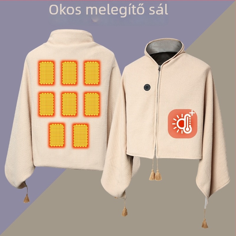 Elektromos fűtésű vállkendő, poliészter anyag, Jacquard szövés, uniszex, téli használatra