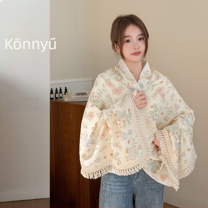 Fejlápoló kendő – bambusz-pamut, kardigán stílus, virágos minta, Warp knitting szövés, hőtartó funkció, ideális tavaszra, nyárra és őszre