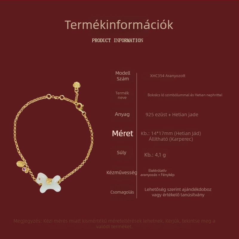Hetian jade ékszerkészlet: fülbevaló, nyaklánc és karkötő; ló év zodiákus konstellációval; O-alakú lánc; medál természetes kőből; kínai stílus, irodalmi retro
