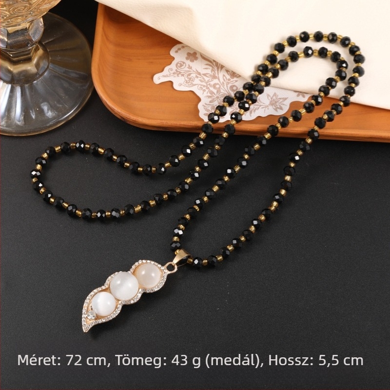 Földimogyoró medálos nyaklánc, ötvözet medál, gyöngyös lánc, geometrikus forma, 40 g