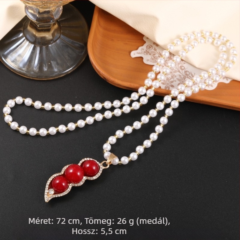 Földimogyoró medálos nyaklánc, ötvözet medál, gyöngyös lánc, geometrikus forma, 40 g