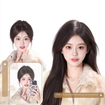 Női paróka a fejtetőn található hajjal a volument növeléséért, természetes láthatatlan bolyhos korona, teljes igazi haj, nyom nélkül frufru (egyenes vagy ferde)