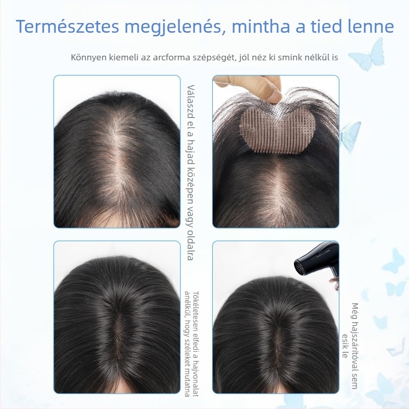 Velcro paróka darab nőknek — emberi haj, teljesen kézzel készített, egyenes fazon, festhető és göndöríthető, javítja a hajvonalat