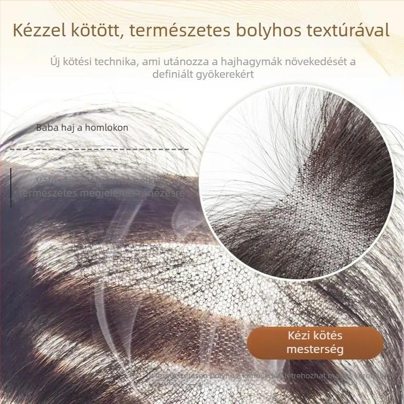 Paróka – egyenes, kézzel szövésű; valódi emberi haj; modell 7*11 cloud gauze; nőknek megfelelő; festhető és dauerolható
