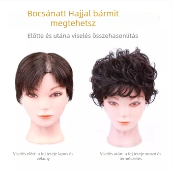 Női paróka rövid, göndör hajjal, természetes megjelenés, ferde frufru, hőálló rostok, mechanikus kivitelezés